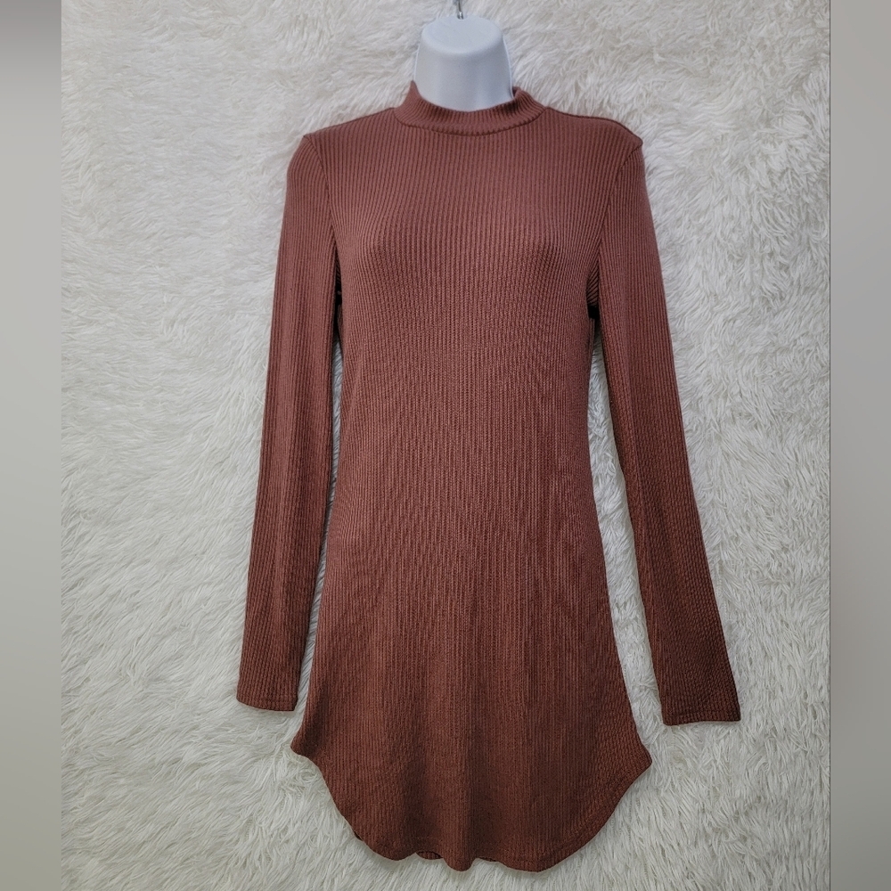 Revamped Mauve Ribbed Mini Dress Long Sleeve Womens M
